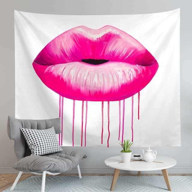Tapiz para colgar en la pared, poliéster, labios rosas, 150 x 130 cm