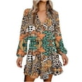 thumbnail image 1 of Vestido con cordones estampado de manga larga con cuello en V casual de moda para mujer Fridja  yut4174, 1 of 8