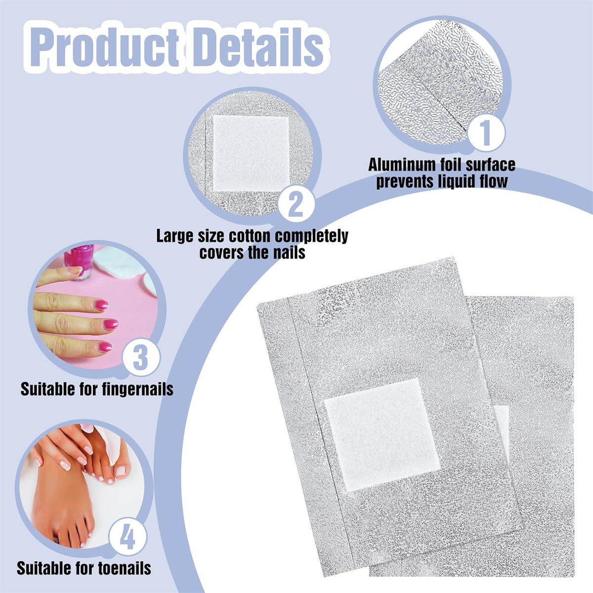 GIXUSIL 200Pieces Foil Nail Wraps, Finger Polish Wraps Removal Tool, Nail Polish Remover Soak-off Foil with Large Cotton Pad for Removal, Dip Powder, UV, Gel, Polish