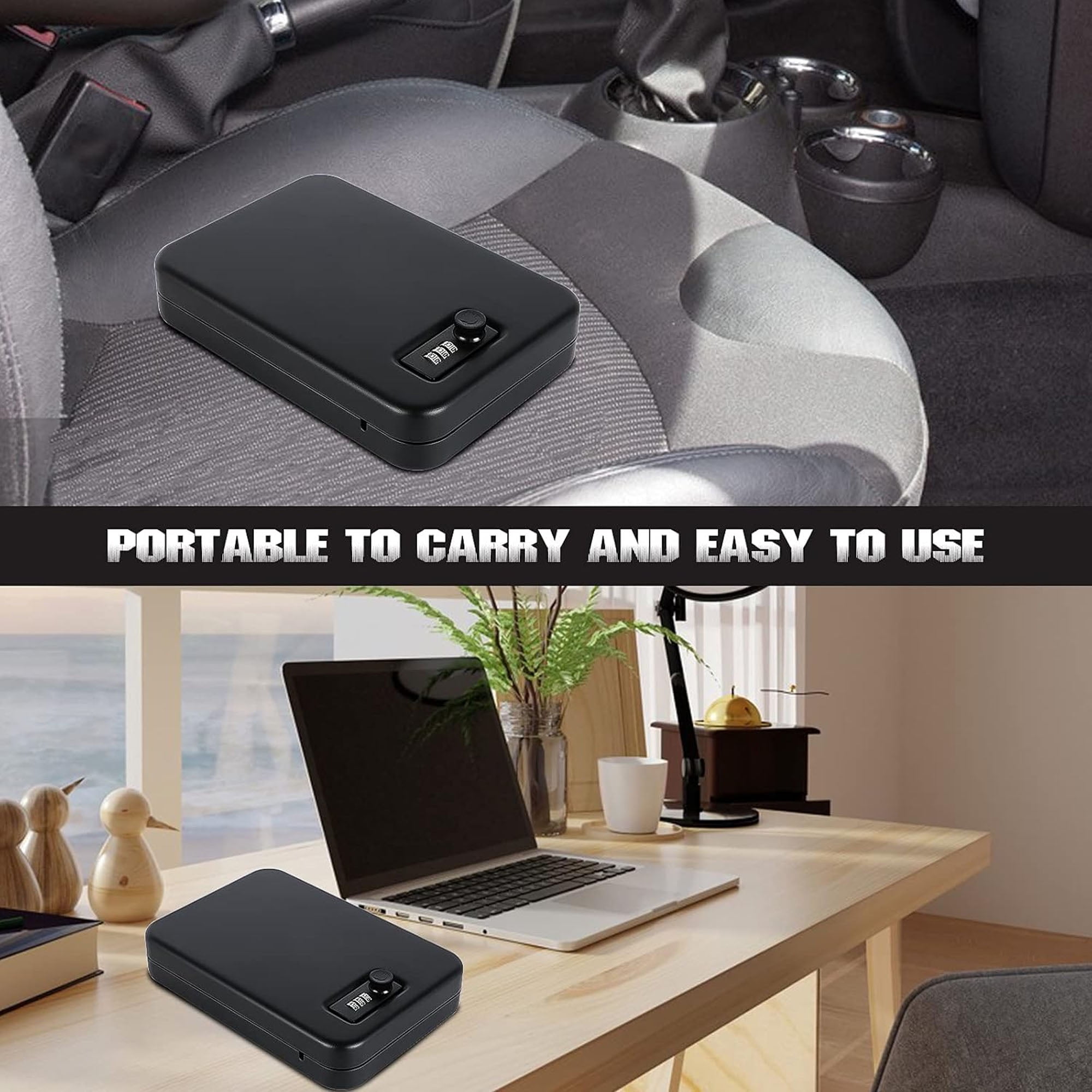 Gun Safe for Pistols Small Handgun Lock Box with Combination Lock Portable Travel Pistol Safe for Car, Home, Travel