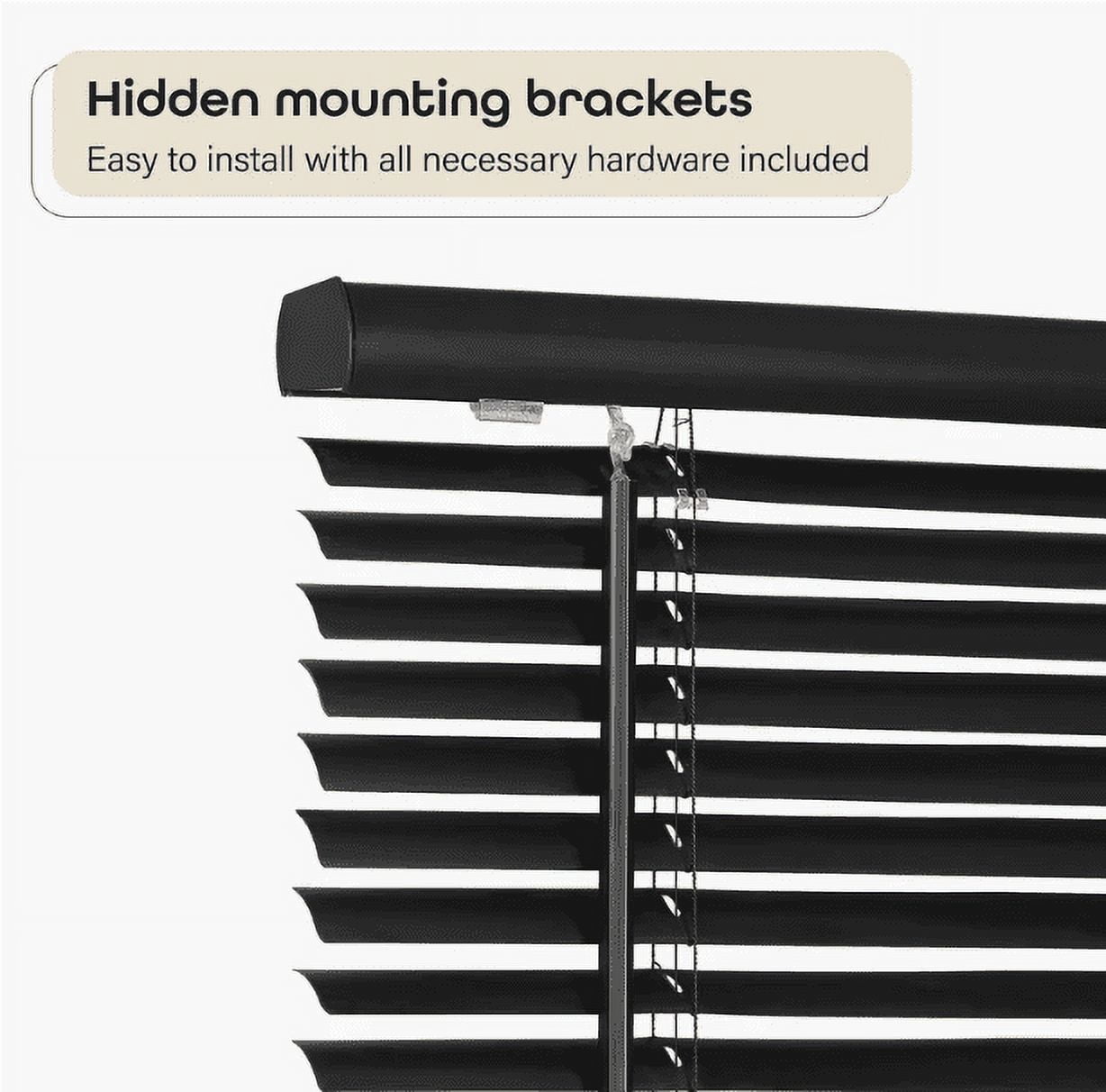 Achim Cordless Vinyl Mini Window Blinds, Black, 45" x 48"