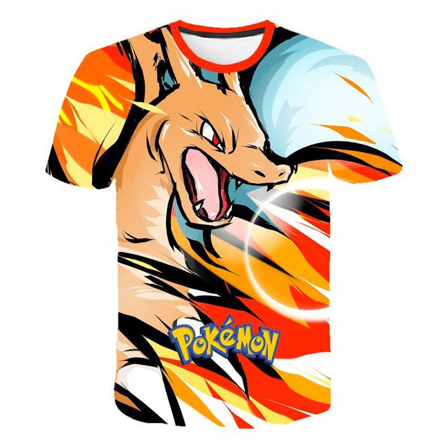 Camiseta de Pokémon Charizard para niños y niñas, Camisa estampada de dibujos animados de Anime, Tops de Pikachu, ropa de Boutique, manga corta qym unisex