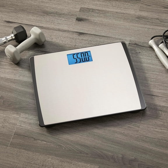 Precision 550 Pound Extra-High Capacity Digital Bathroom Scale, Extra-Wide Platform, Stainless Steel Body Weight Scale with Step-On Tech, Silver