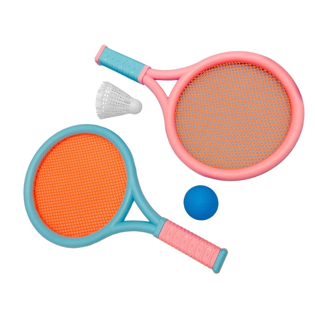 Raqueta de bádminton para niños Bling Bling 2 raquetas 2 pelotas azul y rosa