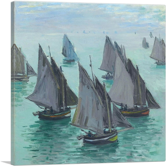 ARTCANVAS Fishing Boats Calm Sea 1868 Canvas Art Print by Claude Monet - Size: 12" x 12" (1.50" Deep)
