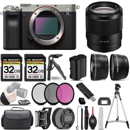Sony a7C Camera (Silver) +35mm Lens +3 PC Filter +64GB