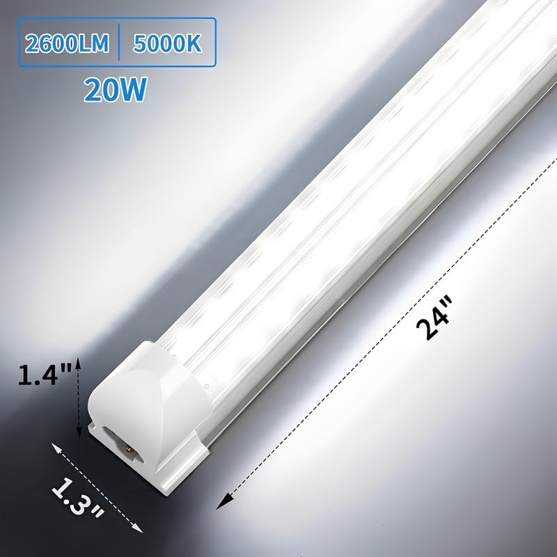 JESLED T8 LED Shop Lights Linkable Fixtures, V-Shaped 2FT 20W 2600LM, ETL Listed, 5000K Daylight White, 4-Pack