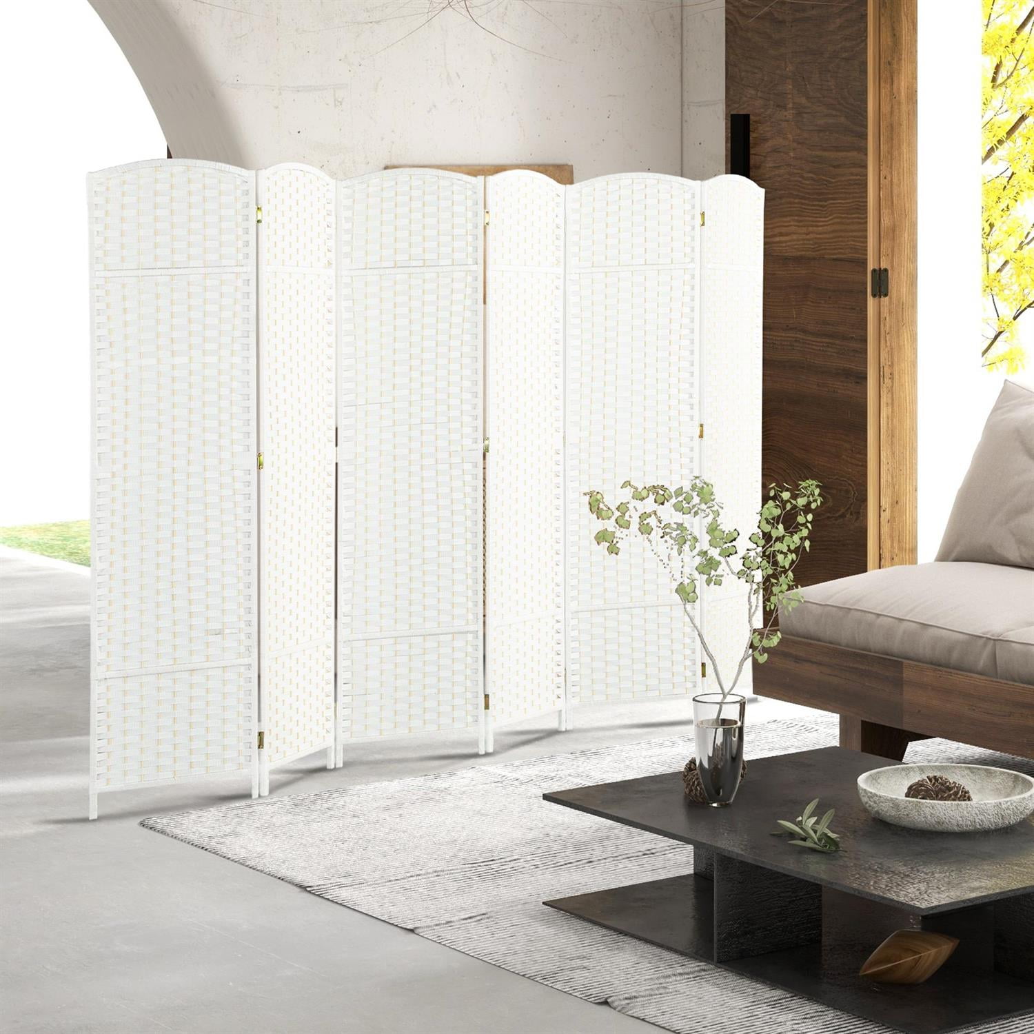 Demi Bonn 6-Panel Foldable Room Divider Screen with 5.6ft Tall Privacy Screen, Space Partition for Home Office, Freestanding Screen Wall, White