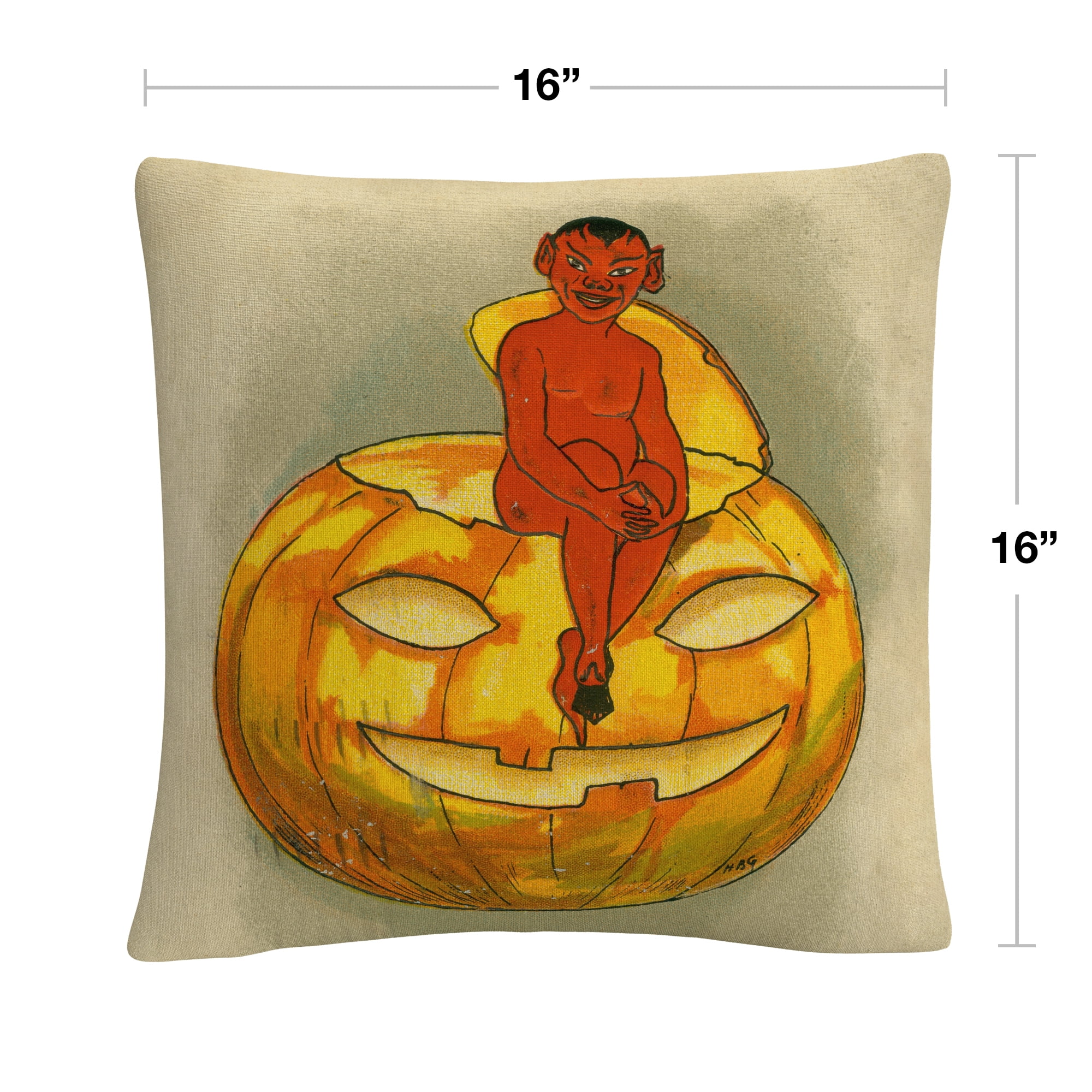 Little Red Devil On Pumpkin Halloween By Abc 16 X 16 Decorative Throw Pillow