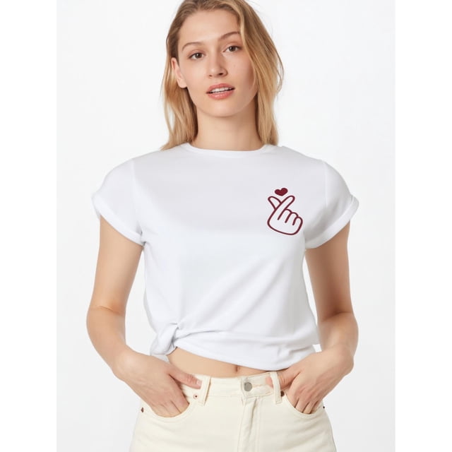 Women's Casual Round Neck Short-Sleeve T-Shirt with Heart Print, Perfect Summer Fashion, Classic 100% Cotton Tee, Ideal Valentine's Day Gift, Leisure Style, Xia Tee For Adult, Men, Women, Teen, Teena
