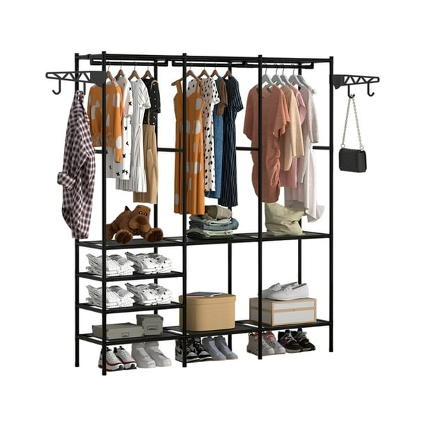 Closet Armable para Ropa, Perchero, Closet Organizador, Ropero Armable Organizador 173 * 160 * 35 cm, Armario Portatil, Rack para Colgar Ropa, Multifuncional con Ganchos (Con 3 Divisiones)