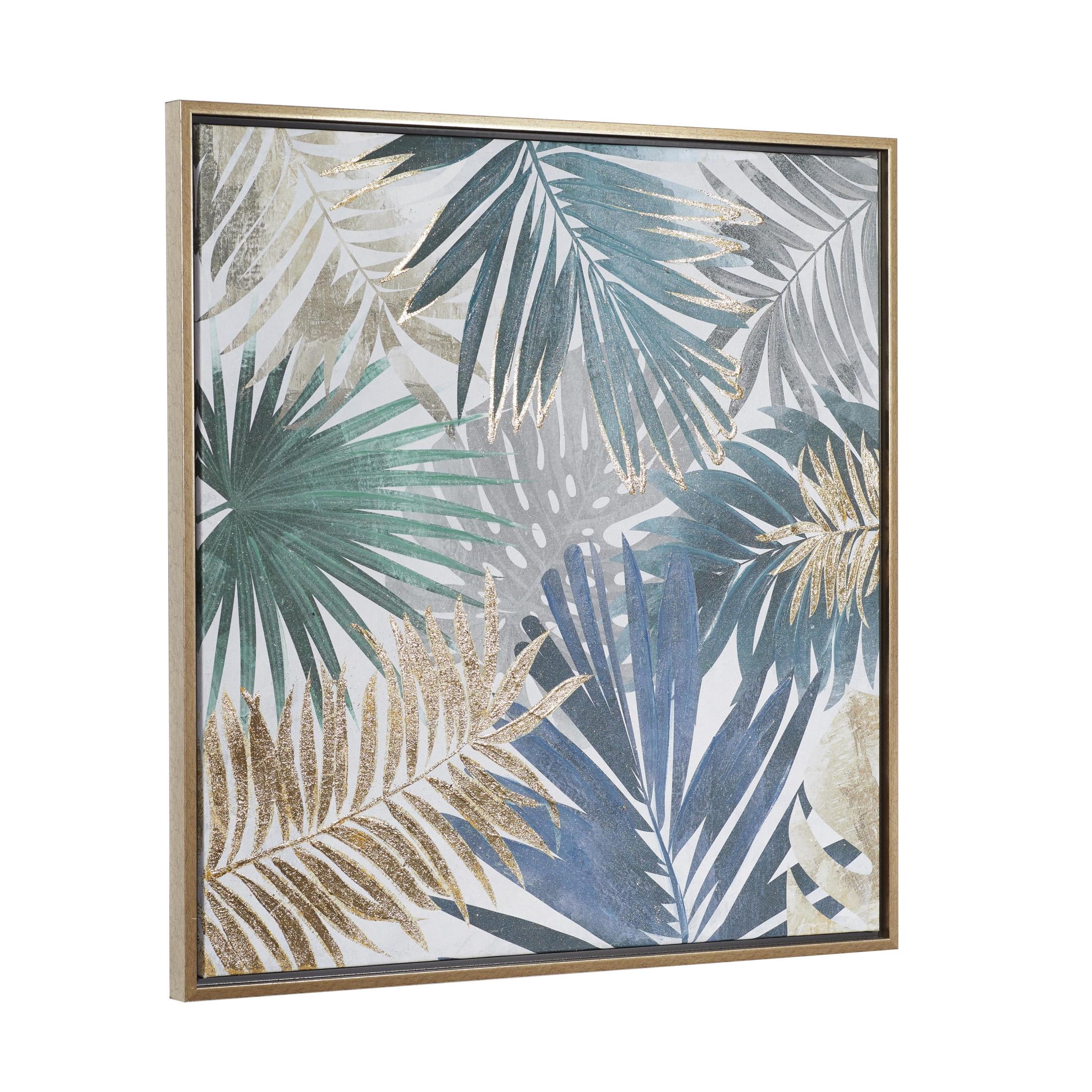 32" x 32" Tropical Leaf Framed Wall Art with Gold Frame, by DecMode