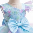 thumbnail image 3 of Zpanxa Girls Flower Dress Colorful Gradient Irregular Bow Princess Puffy Polyester Dress Blue 7-8 Years, 3 of 6