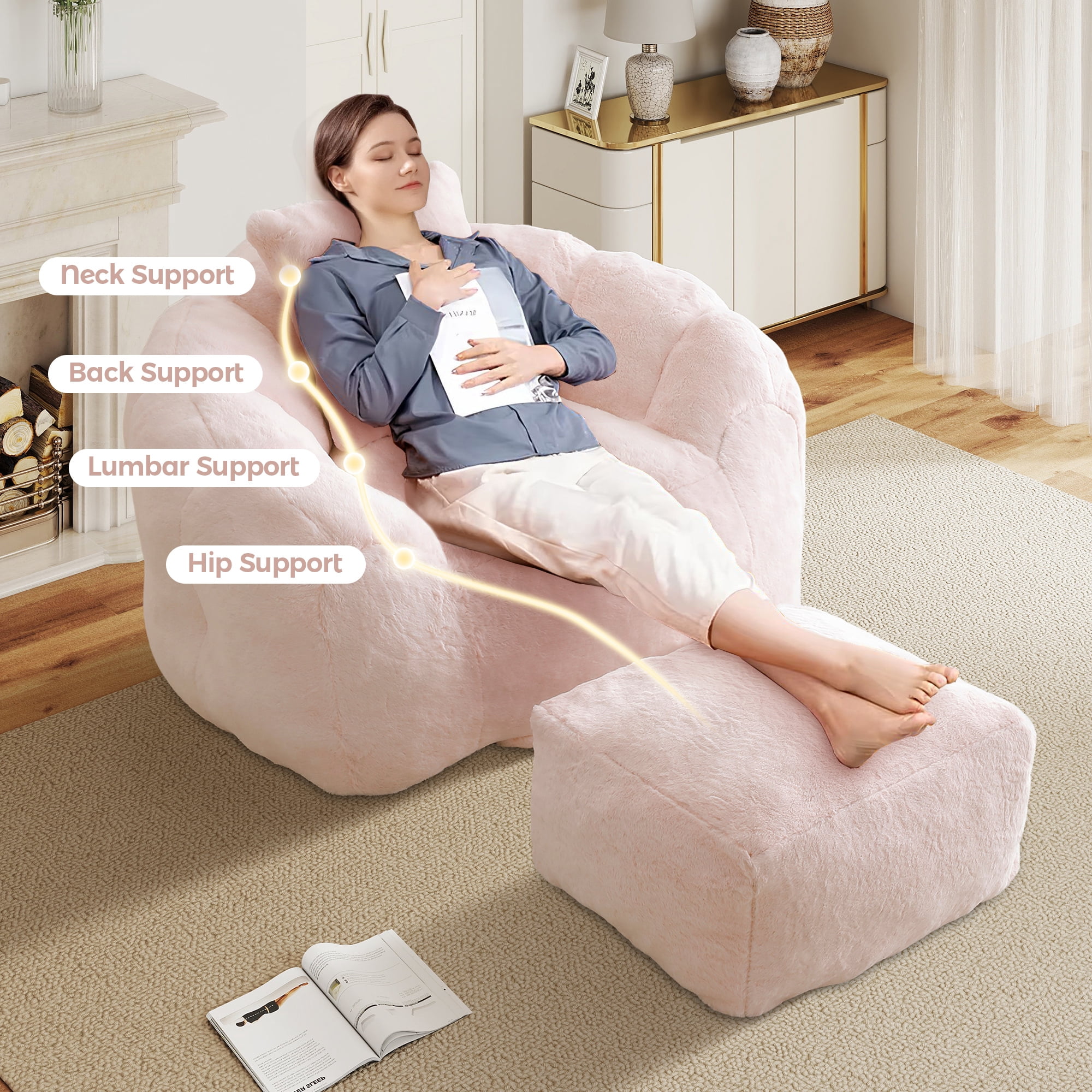 Aukfa Giant Bean Bag Chair,Lounge Chair Floor Lazy Sofa Bed with