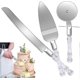 thumbnail image 1 of Wedding Cake Knife Server Set, Stainless Steel Crystal Handle for Wedding, Anniversary, Birthday Celebrations, 1 of 5