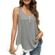thumbnail image 2 of Blusa de empalme de encaje para mujer, cuello redondo, botón, cómoda, cuello redondo, sin mangas, Top gris S, 2 of 8