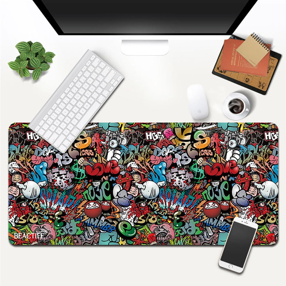 HeavySlap 36" Wide Extra Large Gaming Mouse Pad with Multicolor Graffiti Pattern XL Extended Size