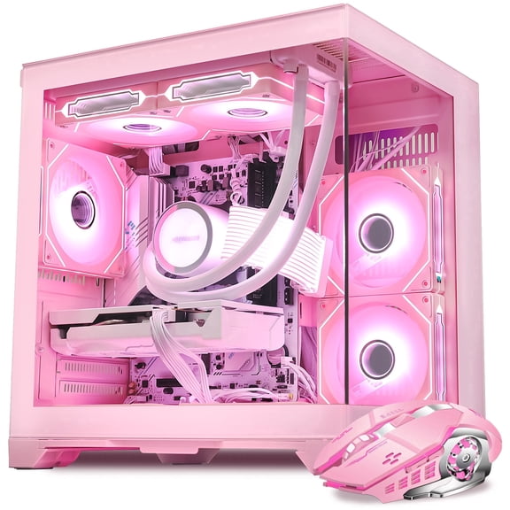 Hoengager Pink Gaming PC -AMD Ryzen 7 5700X 3.4GHz, GeForce RTX 5060 Ti 8GB, 16GB DDR4 RAM, 1TB SSD,240 AIO, App-Controlled ARGB,Windows 11-FKP