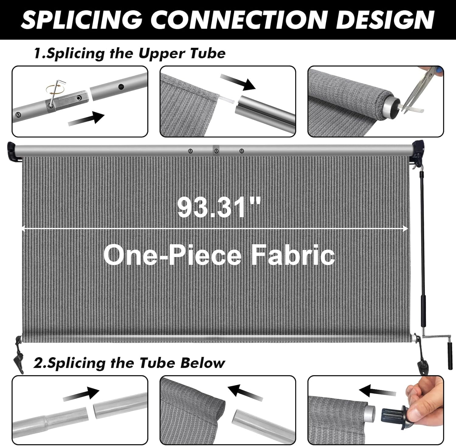 NAWAY 7'W x 6'H Outdoor Roller Shades, Cordless Patio Roll Up Blinds 90% UV Protection Exterior Shade Cloth Roll for Porch Gazebo Pergola Balcony Backyard,Gray
