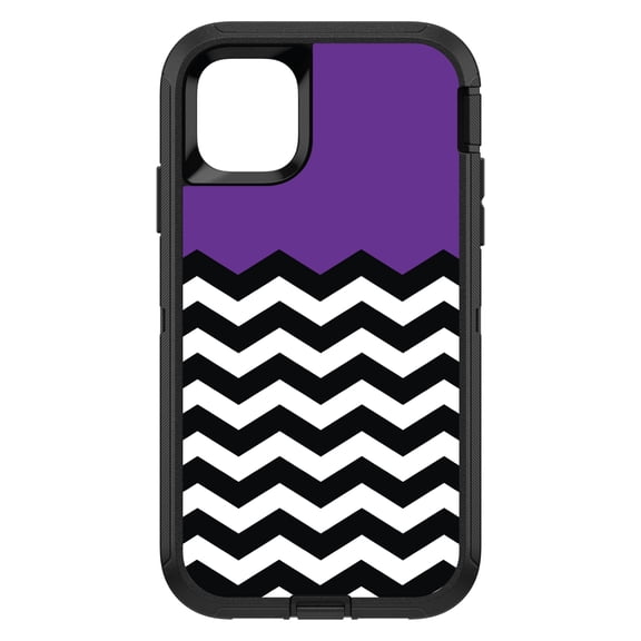 DistinctInk Custom SKIN / DECAL compatible with OtterBox Defender for iPhone 11 (6.1" Screen) - Black White Purple Chevron - Black & White Chevron Stripes Pattern