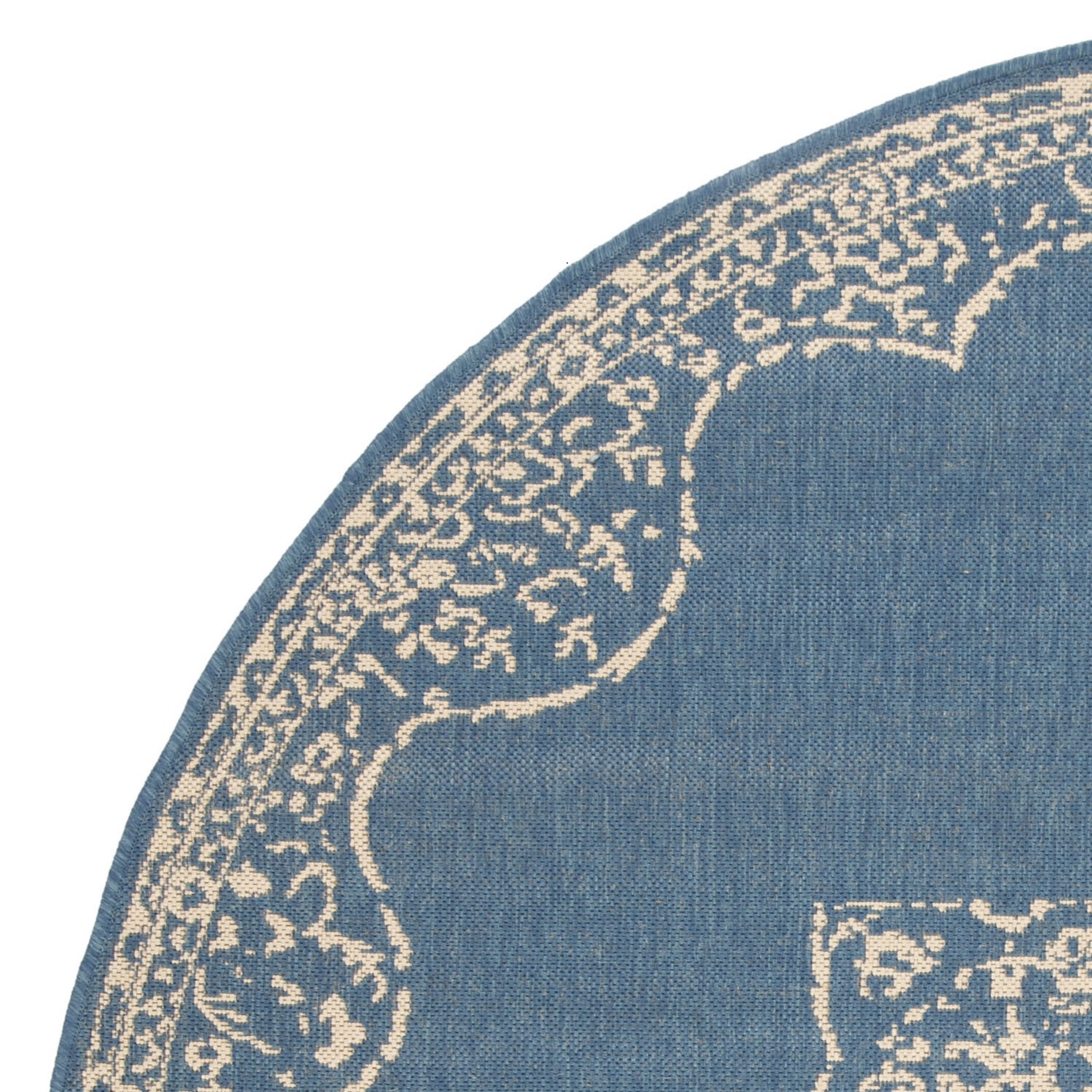 SAFAVIEH Beach House Janine Medallion Indoor/Outdoor Area Rug, Cream/Blue, 6'7" x 6'7" Round