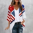 thumbnail image 2 of UVEASISHA 4th of July Women Plus Size 3/4 Sleeve Cardigans Open Front Casual Lightweight Jackets American Flag Print Kimono Cardigan Chiffon Flowy Beach Coverups Multicolor 3XL, 2 of 4
