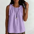thumbnail image 5 of WHLBF Tank Tops for Women Round Neck Sleeveless Fashionable Solid Color Tie Strap Cotton Linen Top Tank Purple S, 5 of 8