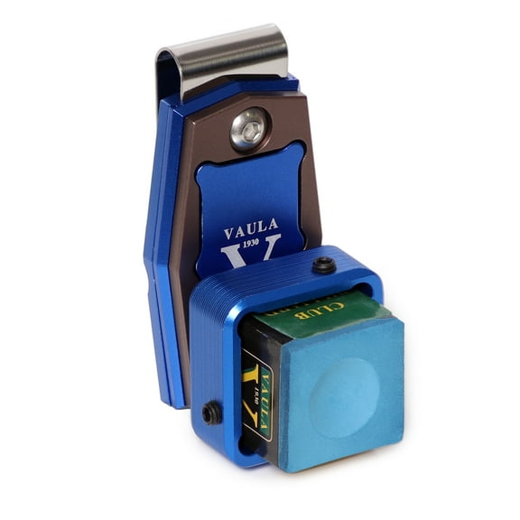 VAULA Billiard Metal Magnetic Pool Cue Chalk Holder with Chalk - Silver/Blue