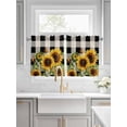 thumbnail image 2 of Sunflower Checkered Half Window Curtains 24 Inches Long, Black Buffalo Plaid Pastoral Flowers Window Treatment Curtain Drapes, Short Curtains Tiers for Kitchen Over Sink, 27.5"x24", 2 Panels, 2 of 7