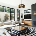 thumbnail image 4 of River of Goods Arlen  12-Inch Black Painted Metal and Wood Drum Shaped Pendant Light with Cage Detail - 12" x 12" x 7/72", 4 of 5