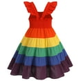 thumbnail image 2 of IBTOM CASTLE Toddler Little Girls Rainbow Twirly Skater Dress Kids Back to School Dress Summer Casual Tea Party Beach Sundress 5-6 Years Rainbow, 2 of 8