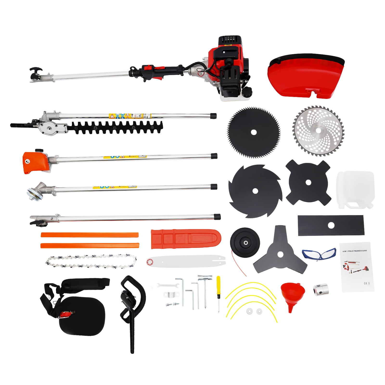 52CC 2-Stroke Gas Multi-Trimmer, 8500r/Min 0.9Qt Tank Capacity Detachable Gasoline Power Garden Lawn Aluminum Brush Cutter String Trimmer w/7 Heads