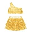 thumbnail image 5 of BRGZLK Girl's Summer Casual Set Trendy Solid Color One-Shoulder Sequin Hip Hop Camisole Top and Sequin Sparkly Ruffle Skirt Two-Piece Set Yellow 4-5 Years, 5 of 5