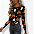 thumbnail image 4 of SHIXINCHIL Ribbed Knit Long Sleeve Shirts for Women Novelty Halloween T-shirt Slim Fit Casual Y2k Crop Tops Spooky Season Festive Tee Top Multicolor M, 4 of 8