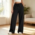 thumbnail image 2 of Girls Solid Wide Leg Sweatpants, Elastic Drawstring High Waist Loose Long Casual Trousers with Side Pockets, Soft Knit Pants for Big Kids School Daily Wear(Black,13-14 Years), 2 of 6