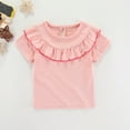 thumbnail image 2 of LNMQLPDBS Girls' Tops, Tees & Blouses Solid Color Short Sleeve Crewneck Shirts Multilayer Ruffle Edge Cute Tops Baby Girl Gifts Summer Clothes for Party Family Photo Pink 9-10 Years, 2 of 4