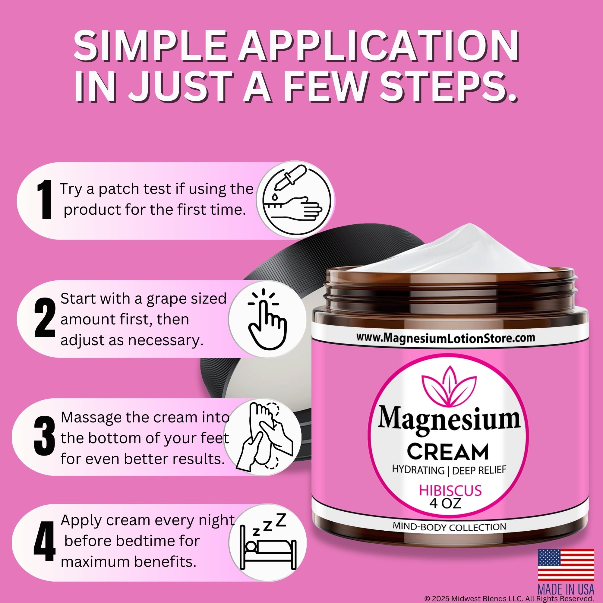 Magnesium Cream with Dead Sea Minerals – Fast Absorbing Topical Body Lotion – Lightweight, Non-Greasy Skin Moisturizer – Made in USA - Hibiscus Scent