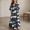 thumbnail image 2 of BLTIBY Boho Dresses for Girls Printed Crew Neck Maxi Dress Summer Home Dresses with Pockets Gray 7-8 Years, 2 of 7