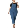 thumbnail image 2 of Agnes Orinda Women's Plus Size Stretch Adjustable Strap Bib Denim Summer Fashion Jumpsuits 3X Blue, 2 of 7