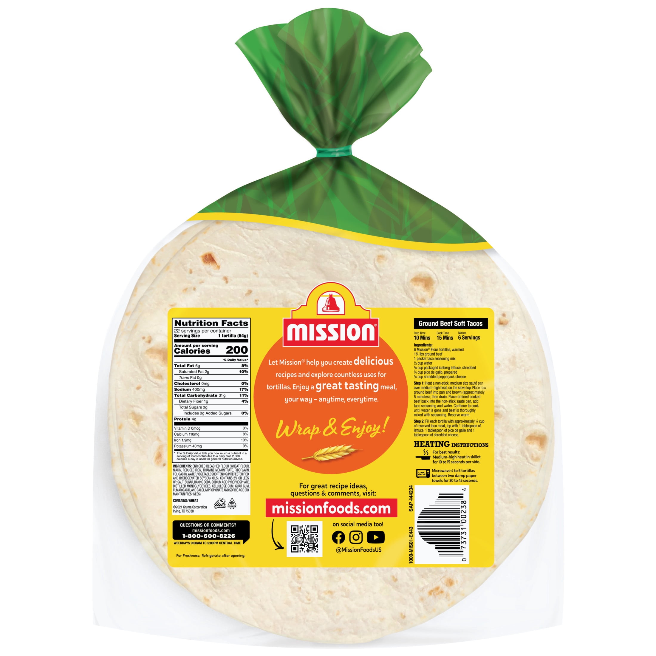Mission Soft & Fluffy Homestyle Flour Tortillas, Soft Taco Size, 22 Count