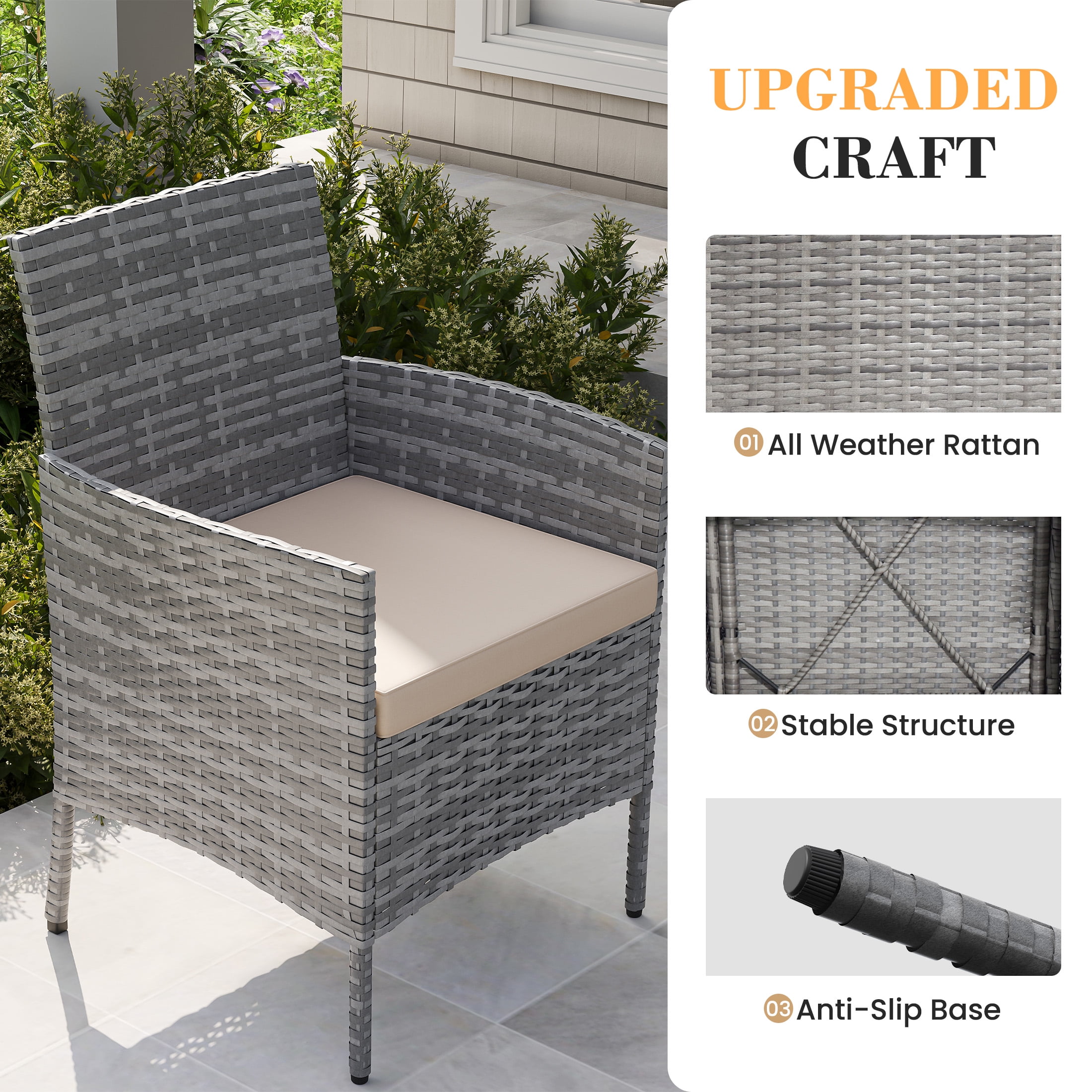 UDPATIO Furniture Set 3 Pieces Patio Rattan Wicker Chairs,Patio Porch Outdoor Furniture Set with Chairs,BE