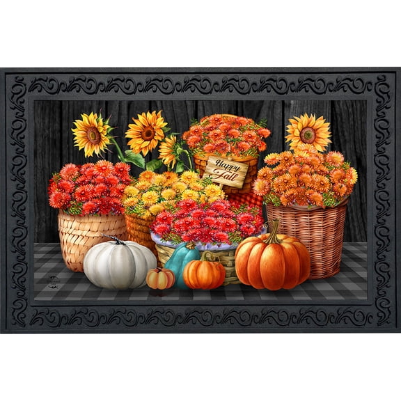 Briarwood Lane Fall Doormat 30x18 Indoor Outdoor Baskets of Mums For Fall Doormat