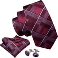 thumbnail image 2 of Set de Corbata Barry.Wang con Diseño a Cuadros en Seda, Gemelos y Pañuelo, 2 of 6