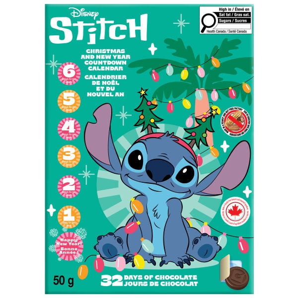 Stitch, Christmas and New Year countdown calendar, 32 days of milk chocolate, 50 g