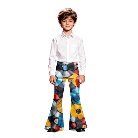 WERYOUNG Boys Girls Casual Flared Pants With Musical Print Wide Leg Trousers For Kids Back To School Stage Performance Stylish Bottom 5-6 Years
