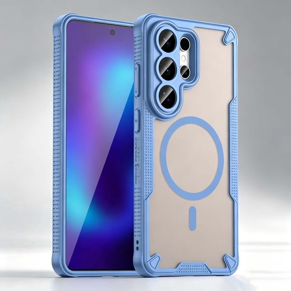 For Samsung Galaxy S26 Ultra Phone Case,PC TPU Hybrid Shockproof Heavy Duty Protection,Compatible with Mag-Safe,Anti-Scratch Matte Translucent Back,Rugged Non-Slip Durable Phone Case,Blue