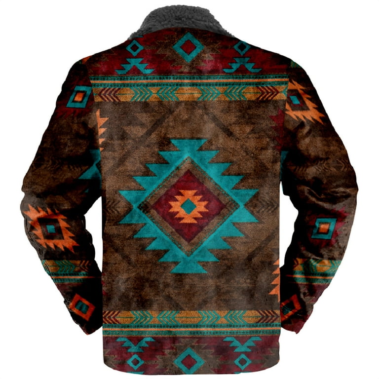 Ddapj pyju Long Sleeve Button Down Shirt Jacket for Men Clearance Sales,Western Aztec Ethnic Print Graphic Lapel Coat Sherpa Lined Thick Warm Winter