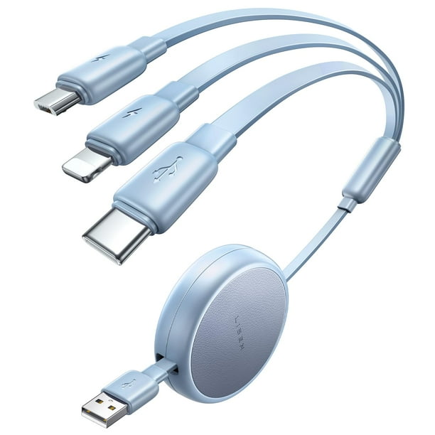 Cable de carga LISEN Multi 3 en 1 para iPhone 16 retráctil azul