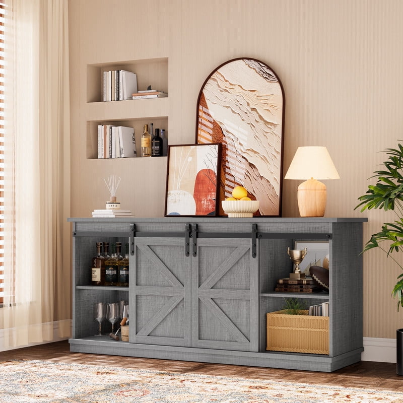 Homall 58'' TV Stand forTVs up to 65'', Storage Cabinet with Sliding Barn Door, Entertainment Center, Gary
