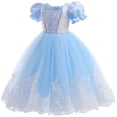thumbnail image 3 of Girls Royal Blue Princess Dress with Crown, Sparkly Lace Ball Gown Halloween Fancy Dress Up Costume for Kids 4-9 Years, 3 of 7